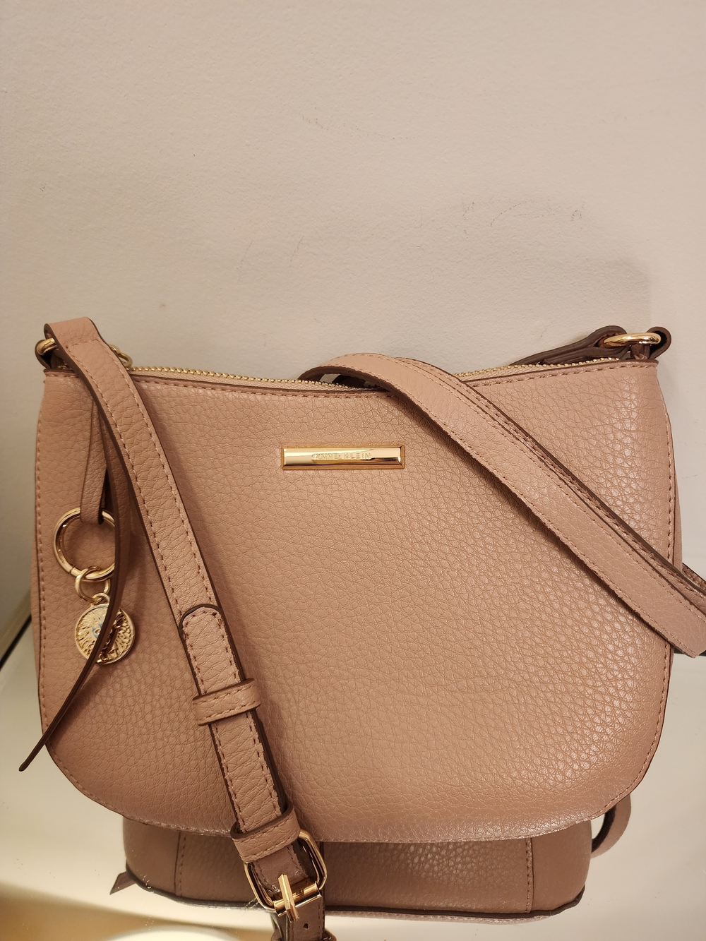 Anne Klein Blush Pebbled Crossbody with Gold Hardware